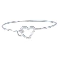 La Preciosa Sterling Silver Heart Hook Bangle Bracelet  