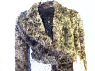 BEBE FAUX FUR jacket coat shrug soft draped 172856 BEIGE leopard 