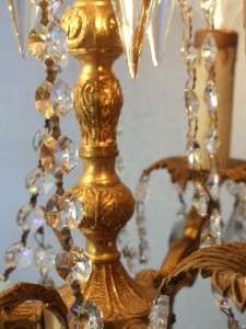 ANTIQUE GOLD DORE BRASS FRENCH CHIC X PETITE CRYSTAL CHANDELIER LAMP 