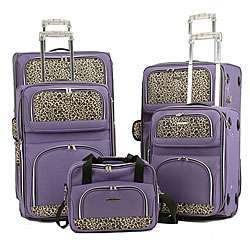 Rockland Lavender Leopard Print 5 piece Luggage Set  