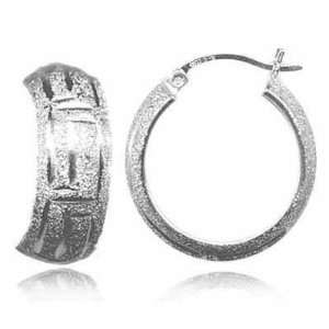  Silver Diamond Cut Greek Key Hoop Earrings Jewelry
