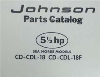1961 Johnson Sea Horse 5.5HP Outboard Mtr Parts Catalog CD CDL 18 CD 