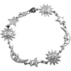 Sterling Silver Sun, Moon, and Stars Link Bracelet  