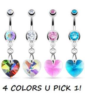   BELLY NAVEL RING GEM CZ DANGLE BUTTON PIERCING JEWELRY B565  