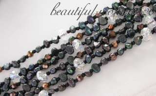 black baroque pearl faceted crystal agate/shell flower design necklace 