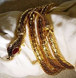 Vintage Gold Mesh Rattle Snake Belt Ruby Glass Eyes  