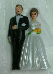 Brunette Bride & Groom Wedding Cake Topper 3 High  