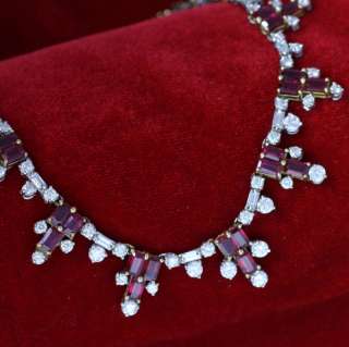 Baguette and Round Diamond and Burma Ruby Necklace 18k  