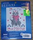   Needlepoint counted cross stitch Kit + Yarn Love me Love my Cat