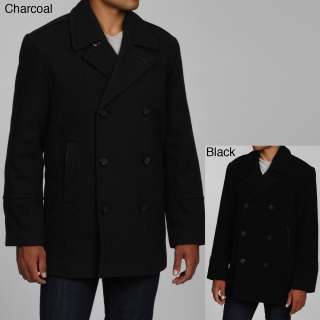 Marc New York Mens Julian Wool and Faux leather Trim Peacoat 