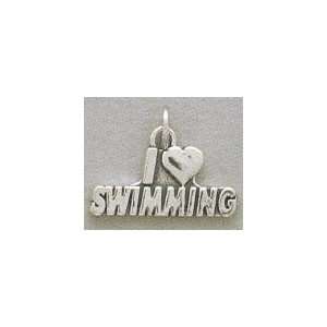    Sterling Silver Charm 9/16 in tall I Love Swimming Jewelry