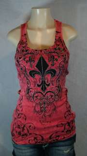 VOCAL TANK CRYSTAL FLEUR DE LIS IN CORAL ALL SIZES 8079T  