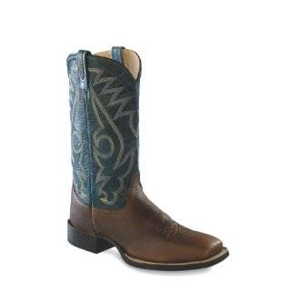 Old West Mens Leather Broad Square Toe Cowboy Boots   Tan 