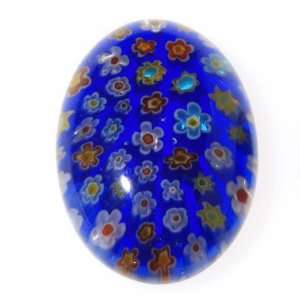  Glass Millefiore Blue With Flowers Oval Cabochons 18mm x 