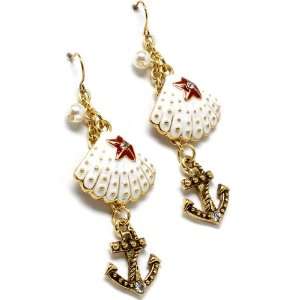  Navy Sailor Pinup Anchor and Seashell Earrings Golden 