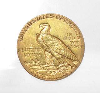 1912 INDIAN HEAD HALF EAGLE SOLID GOLD USA $5 COIN  