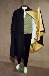  Capelet Black Gold Knee Length Cloak Linen Sm Med Lrg XXL  