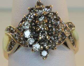   gold ladies .73ct diamond cluster ring womens vintage estate antique