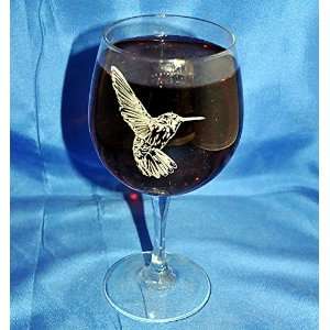  Custom Etched Hummingbird on 13 Oz. Red Wine Glass Set of 