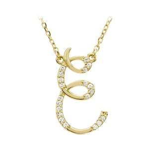   Script Initial Necklace in 14 Karat Yellow Gold, Letter E Jewelry