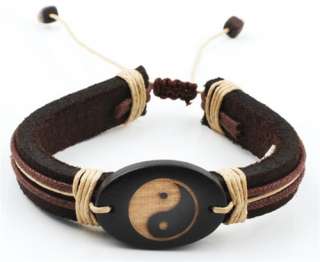Trendy Genuine Leather Bracelet with Yin Yang Design  