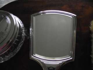   7pc VANITY DRESSER GROOMING SET Mirror,brush,cut glass jar  