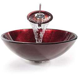 Kraus Irruption Red Glass Vessel Sink/ Waterfall Faucet   