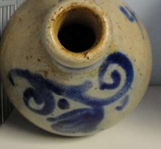 Ovoid Stoneware Crock Jug with Cobalt Blue Flower  