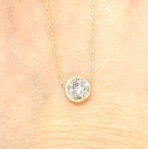   Gold Round Cut Real White Diamond Solitaire Pendant Necklace  