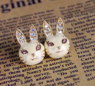 Cute White Smile Rabbit Face CZs Fashion Earrings Z730  