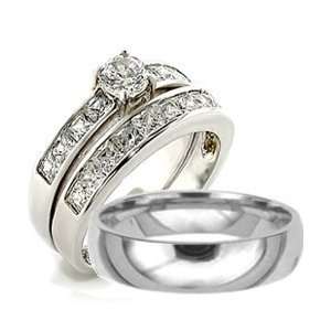   Stainless Steel Engagement Wedding Band Ring Set (Size Mens 11 Women