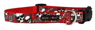 Dog Collar Walk e Woo Red Skull and Roses tattoo sz. XL  