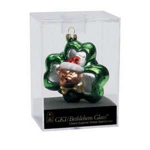  2.5 Green Shamrock with Teddy Bear Face Glass Christmas 