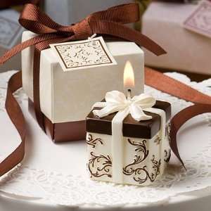  Ivory and Brown Damask Candle Wedding Favors (Set of 96 