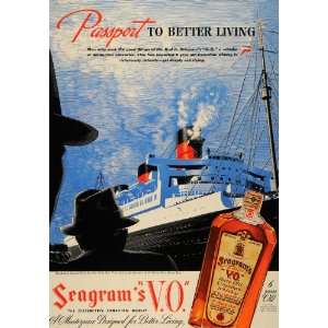 1938 Ad Cunard White Star Cruise Ship Seagrams Whisky 