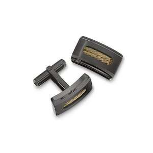 Cufflinks in Black Ion Stainless Steel with Gold Color Cable Inlay and 