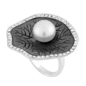 925 Sterling Silver Black Lily Satin Fancy Ring, Perfectly Plated 