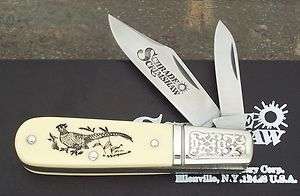 SCHRADE USA 1985 SCRIMSHAW PHEASANT BARLOW KNIFE SC506  