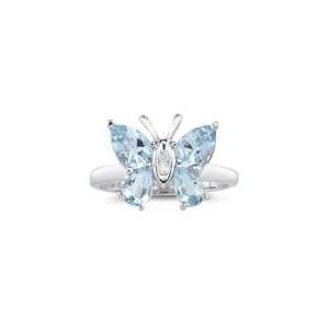  0.03 Cts Diamond & 1.67 Cts Aquamarine Butterfly Ring in 