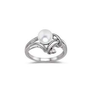  0.02 Cts Diamond & Pearl Womens Ring in 14K White Gold 4.0 
