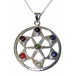 Sterling Silver Star Wheel Gemstone Necklace (India)  