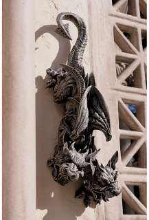 Gothic Winged Double Headed Dragon Gargoyle Wall Sculpture Statue 