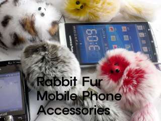 Cute Fox, Cell Phone Pom Pom Strap Genuine Rabbit Fur   14x6cm  
