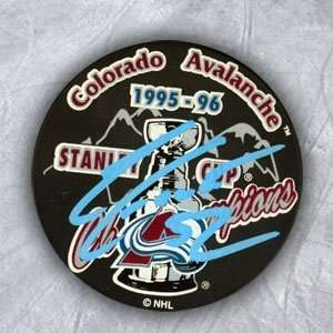 Adam Foote Colorado Avalanche Autographed/Hand Signed 1996 S Cup Puck 