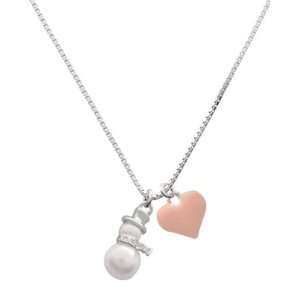  Pearl Snowman and Pink Heart Charm Necklace Jewelry