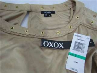 New XOXO Carmel Tan Faux Suede Open Shoulder Belted Mini Dress NWT 