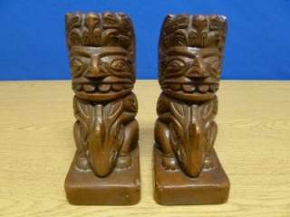 Vintage Thorn Alaskan Simulated Wood Totem Bookends T74  