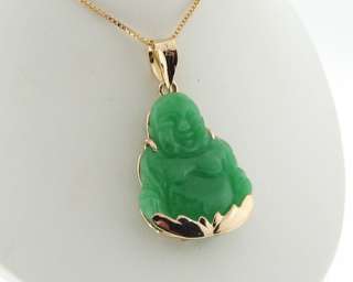 Estate Happy Buddha Asian Jade Solid 18k Gold Pendant  