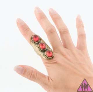 NEW URBAN STYLE ANTIQUE GOLD RED STONE KNUCKLE FAS RING  