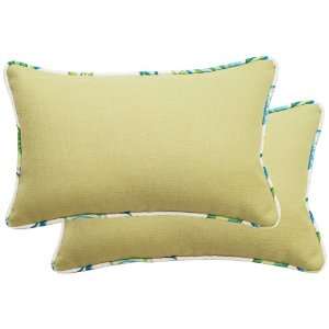   of 2 Green Rectangular Welt Cording Outdoor Pillows
